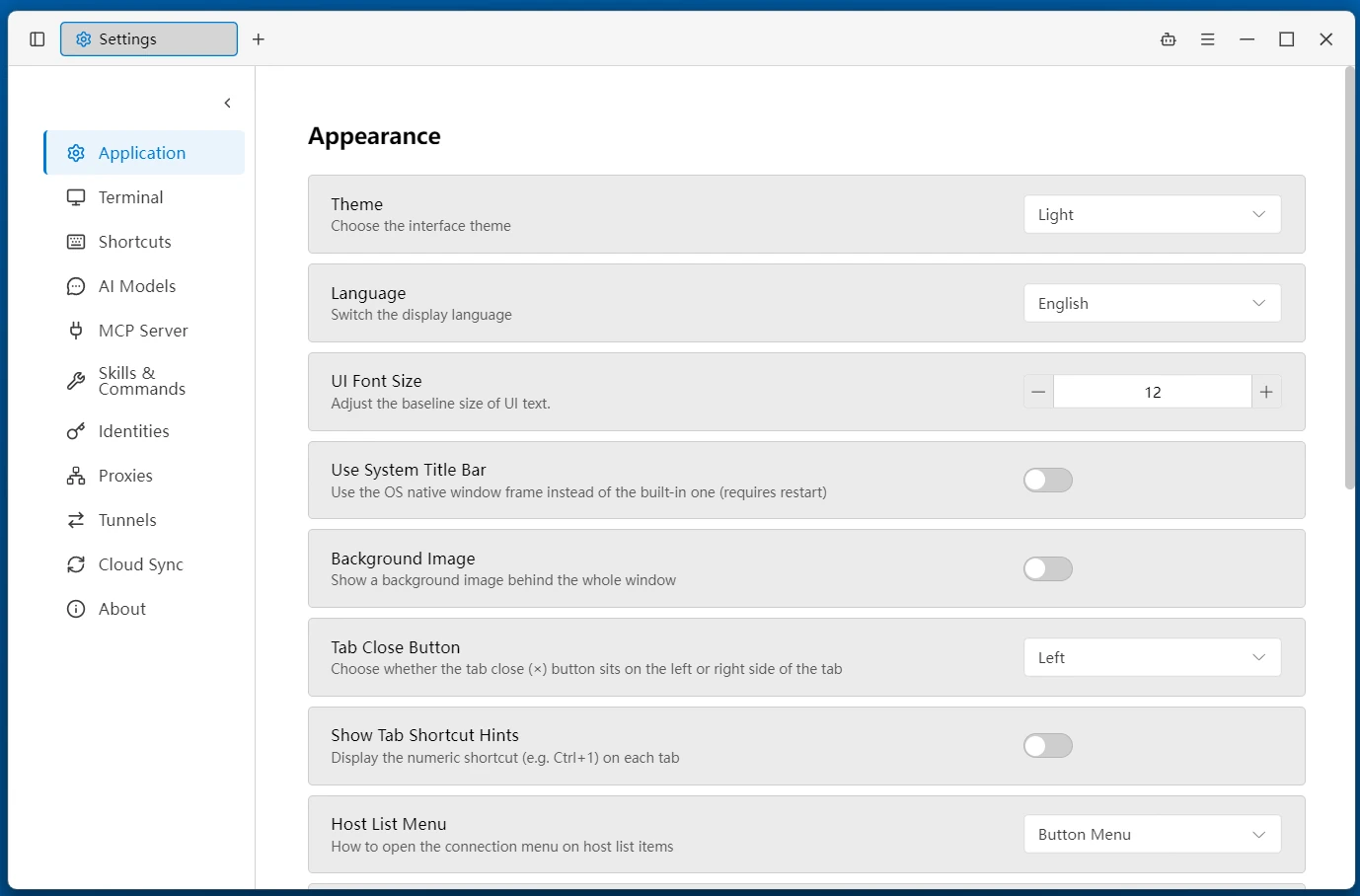 Application Settings