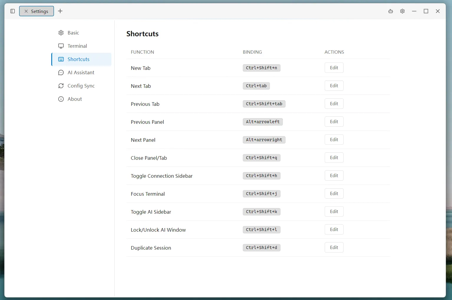 Shortcuts Settings
