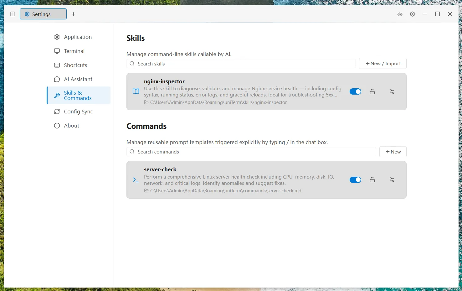 Skills and Commands Management