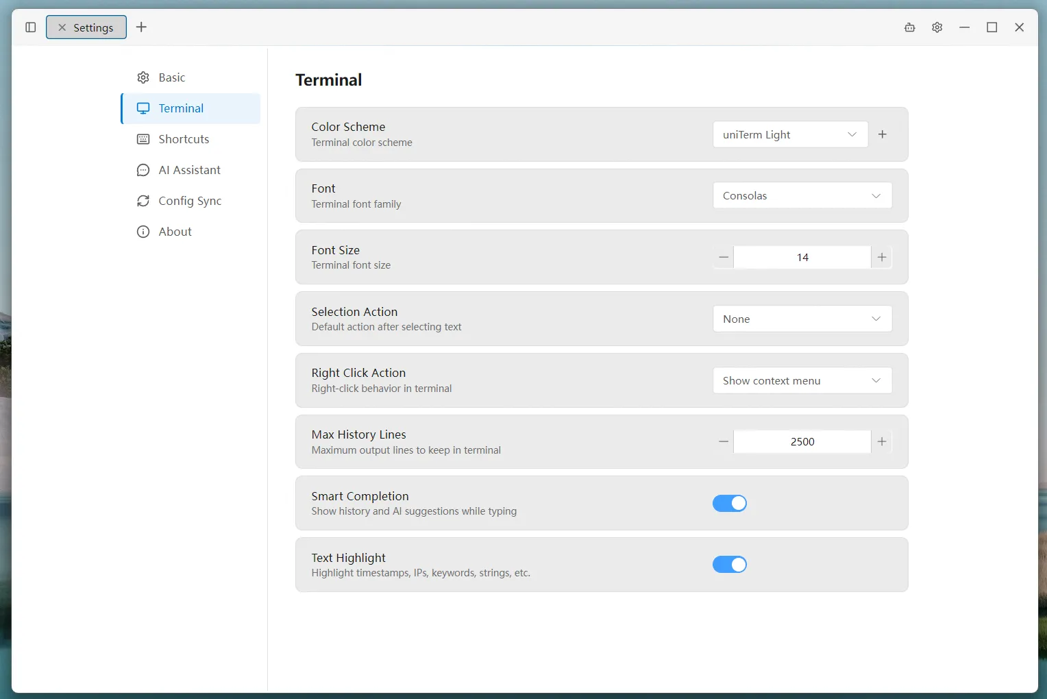 Terminal Settings