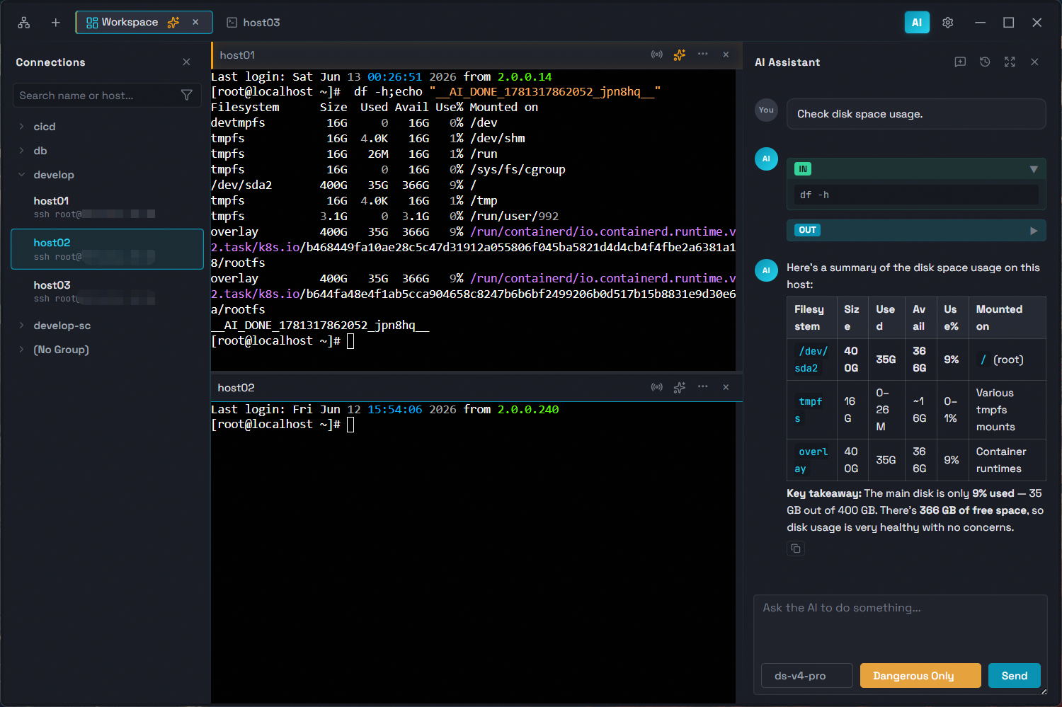 SSH terminal with AI assistant