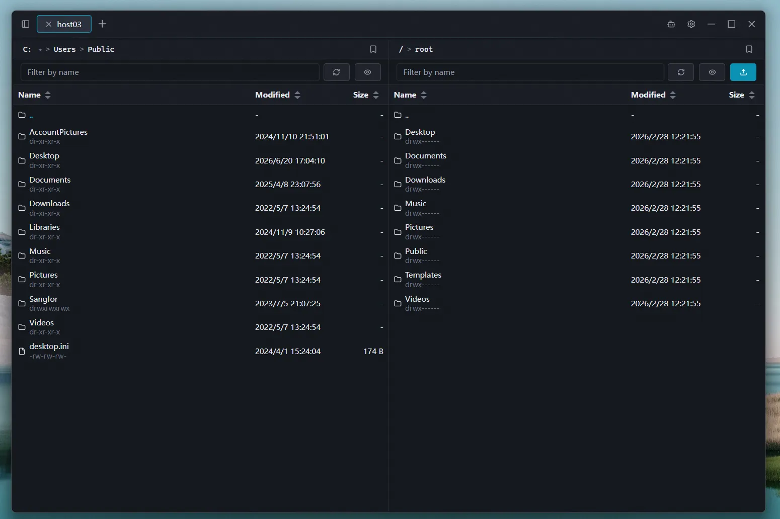 SFTP dual-pane file transfer