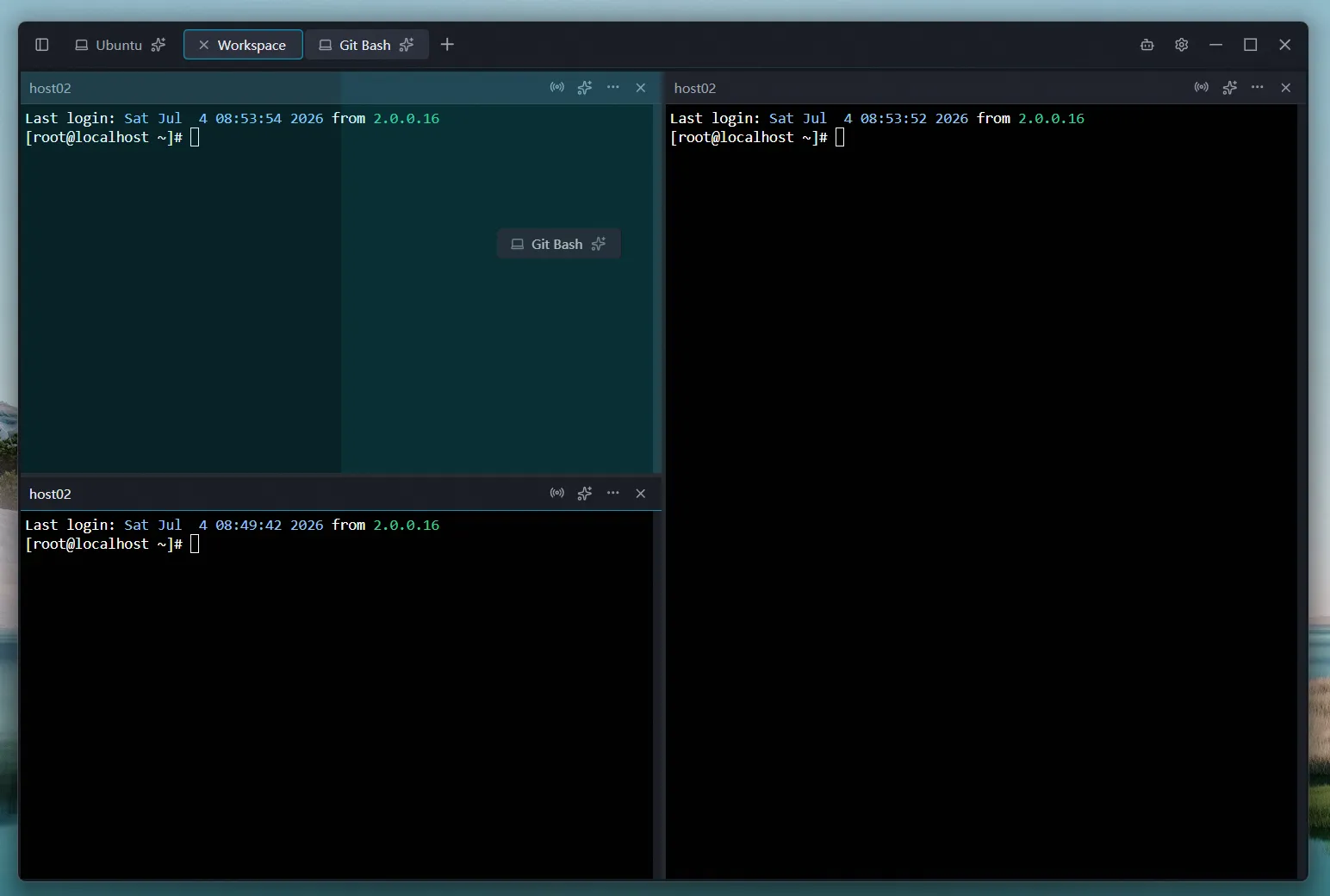 Workspace with multiple panels