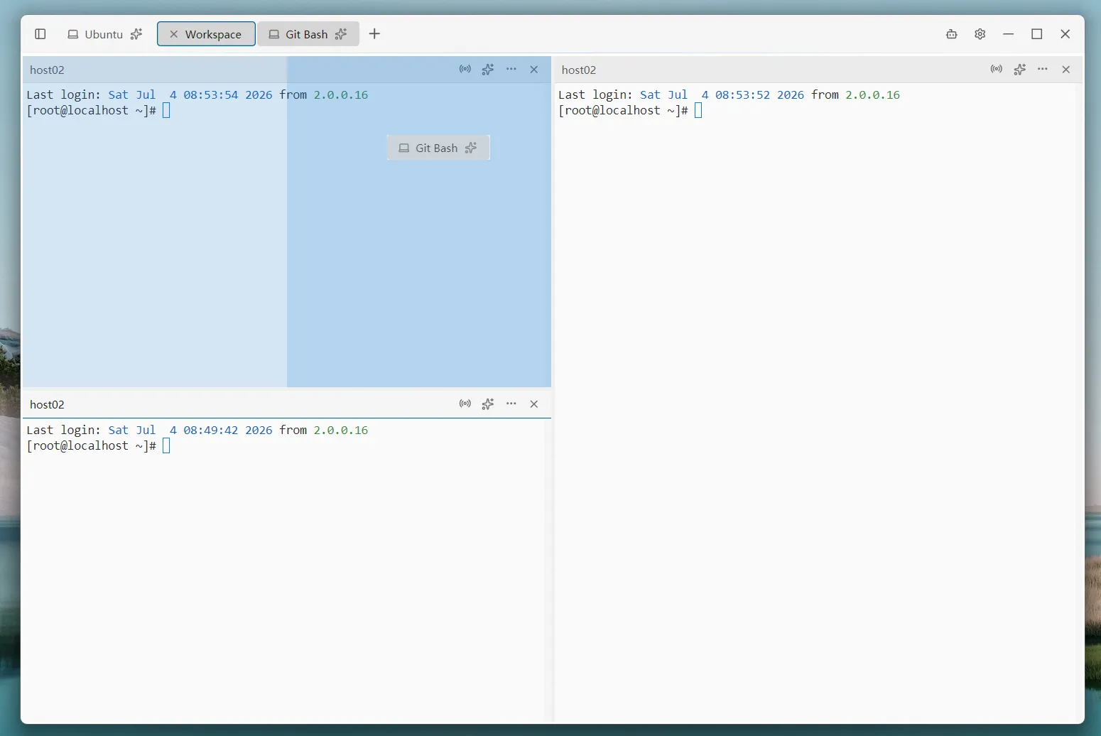 Workspace with multiple panels